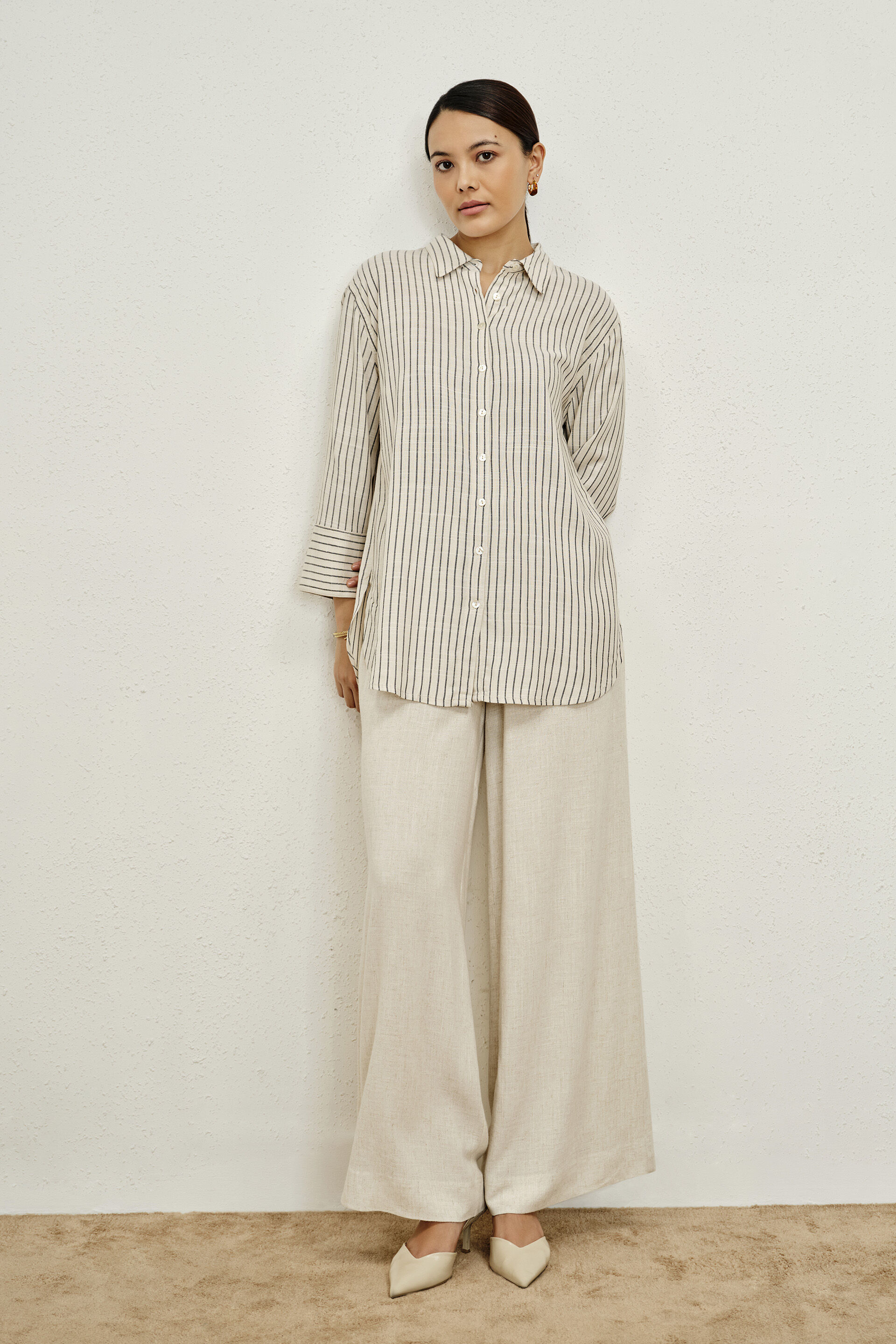 Elyse Beige Striped Shirt, Beige, image 3